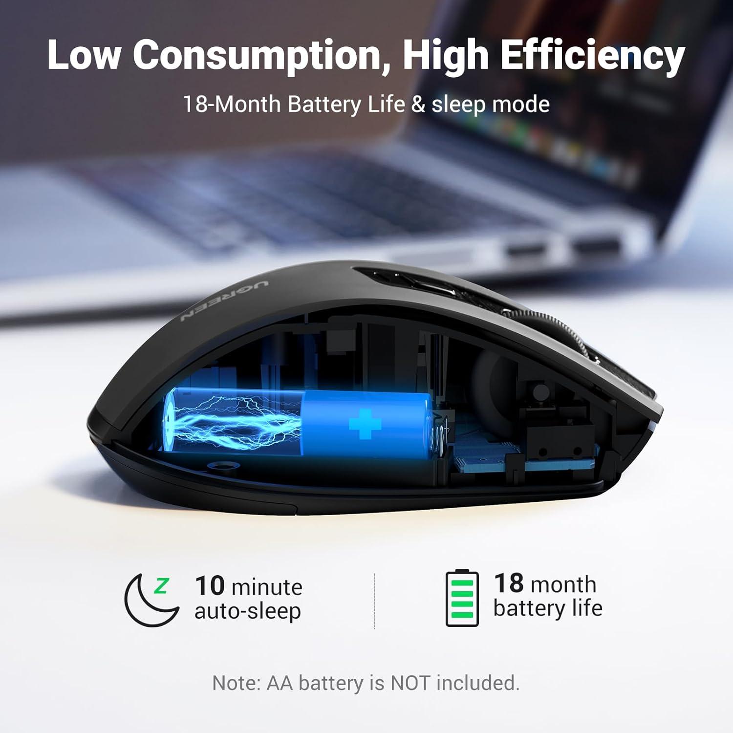 imageUGREEN Wireless Mouse 24G with USB Receiver 5Level 4000 DPI 6 Buttons18 Months Battery Life Cordless Mouse Ergonomic Computer Mice for Laptop Computer PC MacBook Chromebook Black