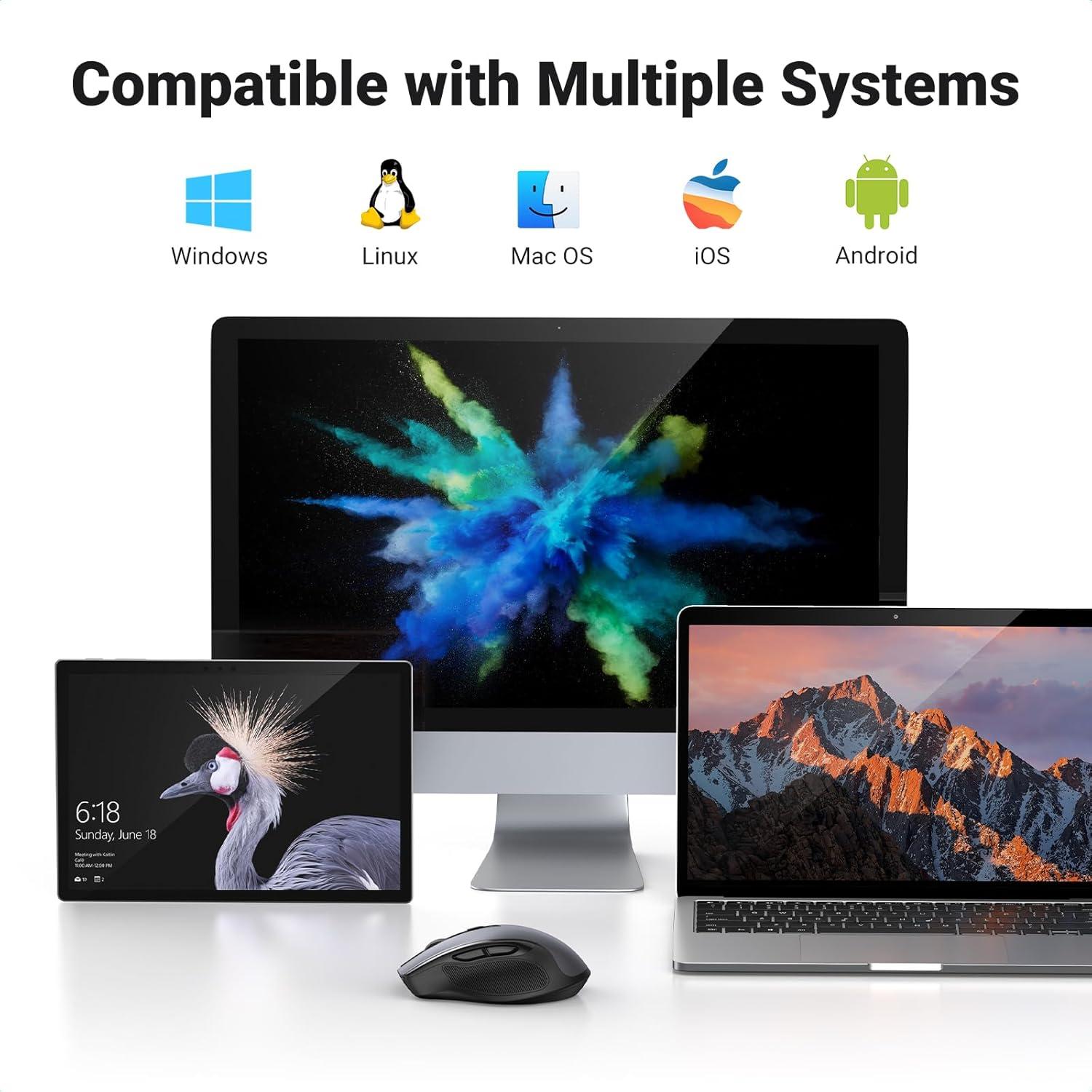 imageUGREEN Wireless Mouse 24G with USB Receiver 5Level 4000 DPI 6 Buttons18 Months Battery Life Cordless Mouse Ergonomic Computer Mice for Laptop Computer PC MacBook Chromebook Black