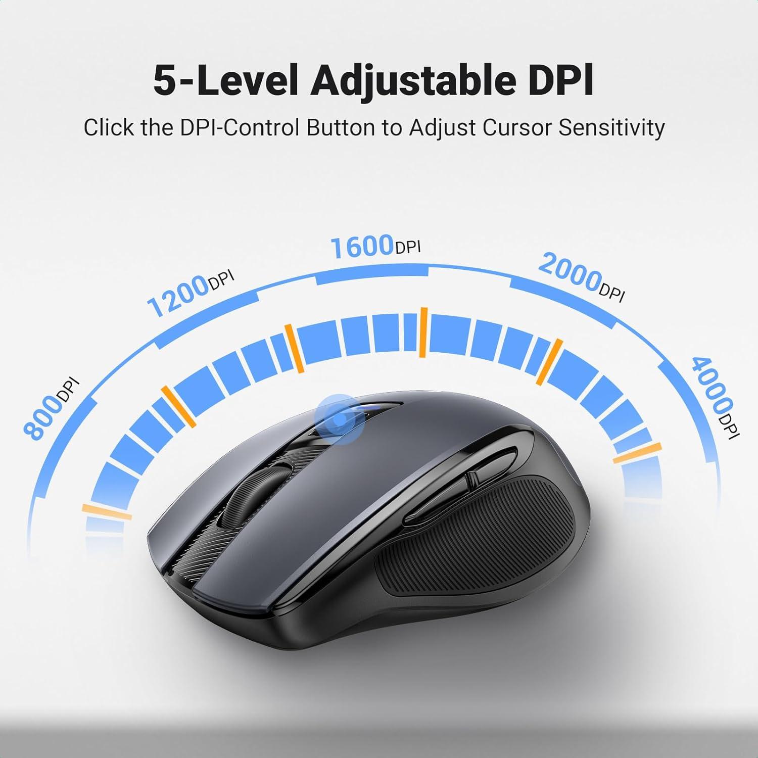 imageUGREEN Wireless Mouse 24G with USB Receiver 5Level 4000 DPI 6 Buttons18 Months Battery Life Cordless Mouse Ergonomic Computer Mice for Laptop Computer PC MacBook Chromebook Black