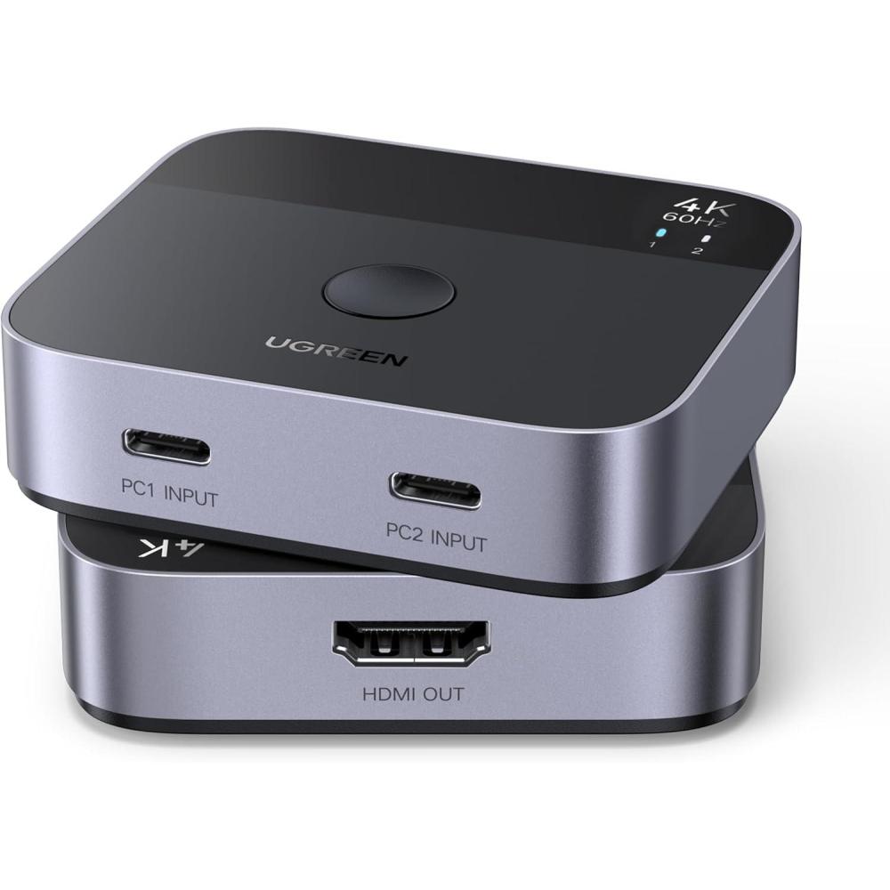 imageUGREEN 2 USB C in 1 HDMI Out Switch 4K60Hz Aluminum USB C Switcher 2 Computers Supports HDR HDCP22 Compatible with Laptops Tablets Smartphones MacBook AirPro iMac AllinOne Desktop Computer