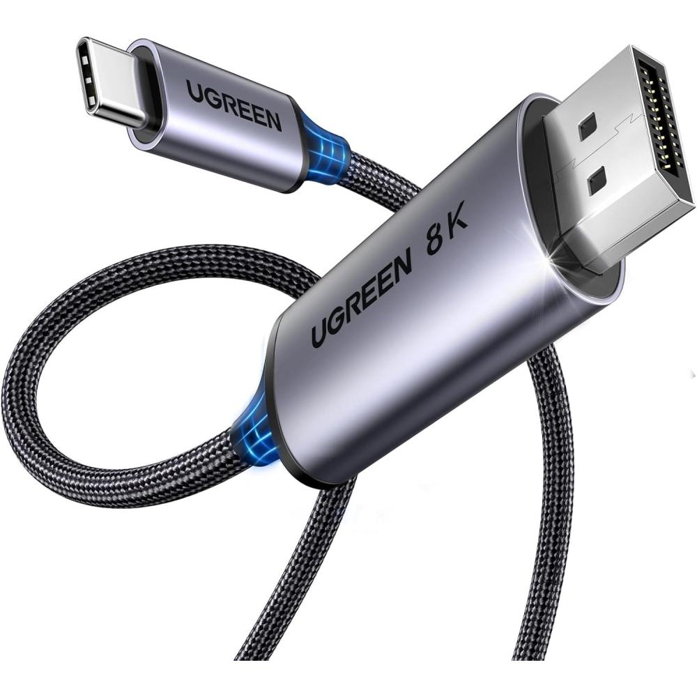 imageUGREEN Bidirectional USB C to DisplayPort 14 Cable 8K60Hz 4K240Hz DisplayPort to USB C Thunderbolt 4 Cord Alu Braided Compatible iPhone 17 Pro Max Galaxy S25 MacBook ProAir iPad XPS 17 66FT