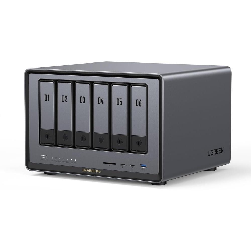 imageUGREEN NAS DXP6800 Pro 6Bay Desktop NAS Intel i5 1235u 10Core CPU 8GB DDR5 RAM Builtin 128G SSD for System 2X 10GbE 2XM2 NVMe Slots 8K HDMI 2XTBT4 Network Attached Storage Diskless