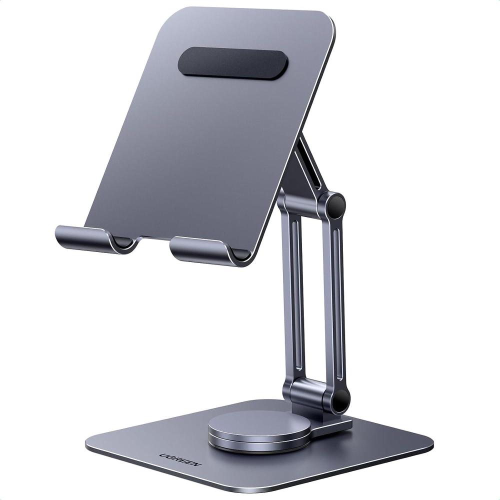 imageUGREEN Tablet Stand for Desk Swivel with 360 Rotating Base Tablet Holder Aluminum Portable Stand Adjustable Home Office Accessories Compatible with iPad Pro 11 Air Mini 6 5 Grey