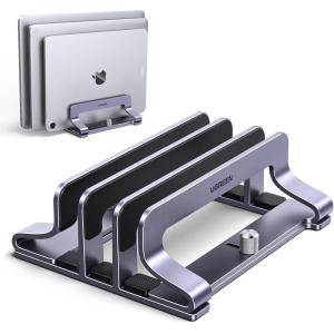 UGREEN 2-Slot Vertical Laptop Stand Holder Desk Compatible with MacBook Pro Air Laptop Stand Desktop Adjustable, Lenovo Ideapad, Surface Book, HP Notebook, Dell Chromebook Up to 17.3 Inch, Space Gray(3-Slot)