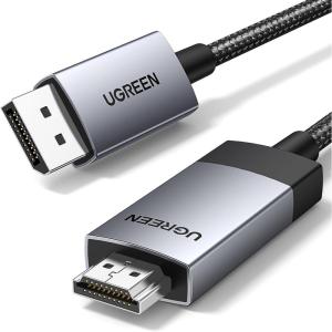 UGREEN 4K@60Hz DisplayPort to HDMI Cable HDR Active DP 1.2 to HDMI 2.0 Cord Aluminum Braided Uni-Directional Display Port to HDMI Converter 6.6FT Compatible with Monitor, Projector, Dell, Lenovo, HP(6.6FT)