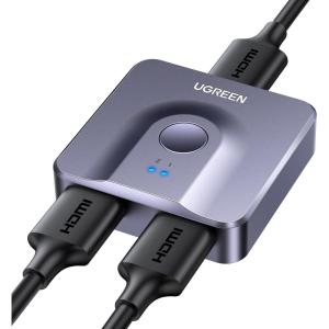 UGREEN HDMI Switch 4K@60Hz, Bi-Directional HDMI Splitter 2 in 1 Out Switcher Supports UHD 3D HDR Compatible with PS5, PS4, Xbox Series X/S, Roku, Fire Stick, Black(Grey)