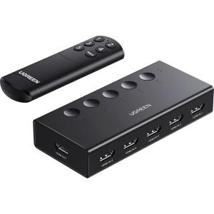 UGREEN HDMI Switch 5 in 1 Out 4K@60Hz, HDMI Splitter with Remote 5 Port Switcher Selector Box Support 3D CEC HDR HDCP2.2 Compatible with PS5/4/3 Xbox Nintendo Switch Roku TV Fire Stick Black(Black)