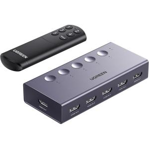 UGREEN HDMI Switch 5 in 1 Out 4K@60Hz, HDMI Splitter with Remote 5 Port Switcher Selector Box Support 3D CEC HDR HDCP2.2 Compatible with PS5/4/3 Xbox Nintendo Switch Roku TV Fire Stick Black(Grey)