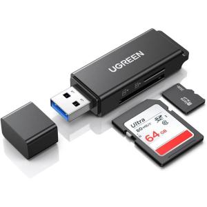 UGREEN SD Card Reader – Portable USB 3.0 Dual Slot Flash Memory Card Adapter Hub for SDXC, SDHC, MMC, RS-MMC, TF, Micro SDXC, Micro SDHC UHS-I for Mac, Windows, Linux, Chrome PC, Laptop