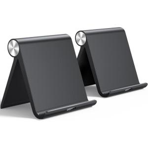UGREEN Tablet Stand Holder for Desk 2 Pack Stand Compatible with iPad 10.2 11 Inch 9.7 Pro Mini 6 5 4 3, Desktop Portable Phone Holder Adjustable Home Office Accessories, Black(Black)