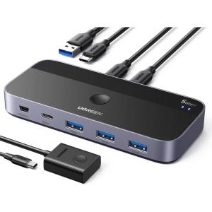 UGREEN USB Switch A & C Input for Computers – Share 4 Ports, Switcher Selector for PC, Laptop, Keyboard, Mouse, Webcam, Microphone – Adapter With 2 USB-C Data Cables and Remote