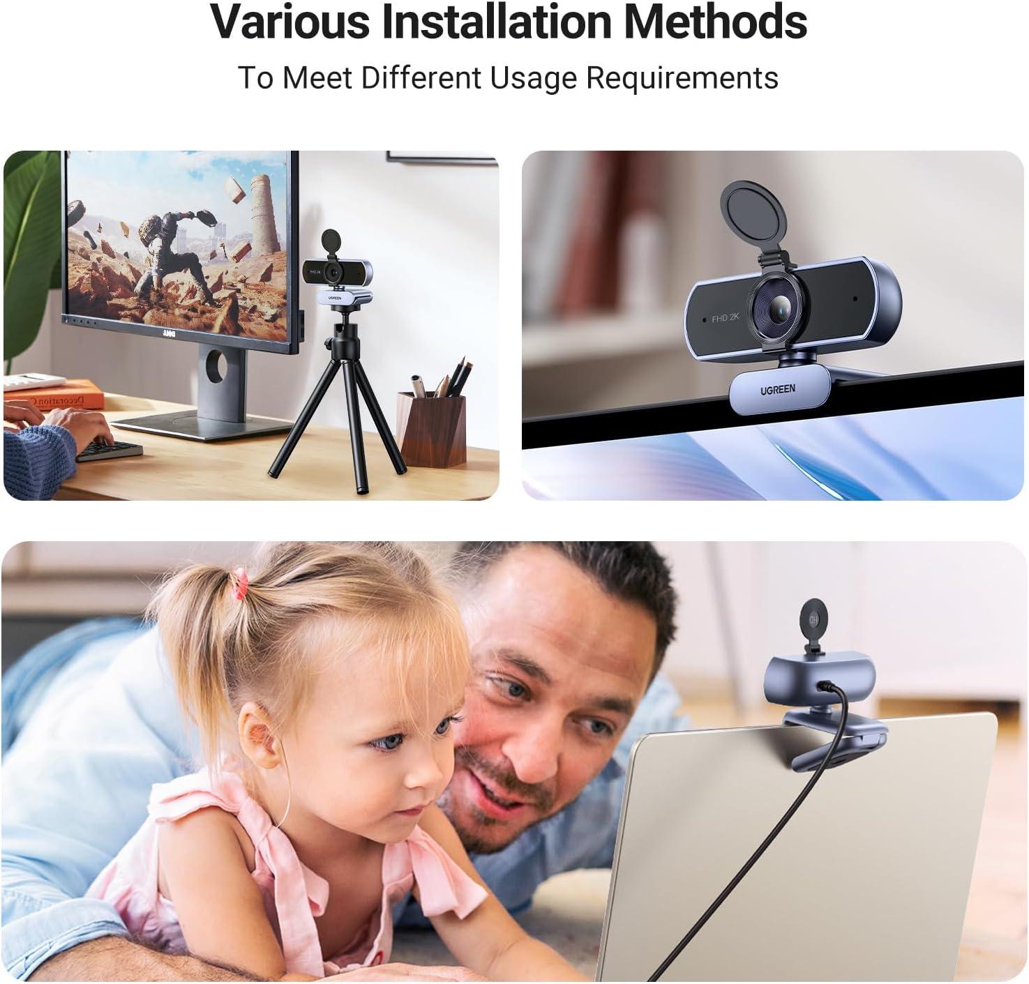 imageUGREEN 2K Webcam Full HD 1080P Webcam for PC Web Camera with Autofocus Privacy Cover Dual Noise Cancelling Mics Computer USB Camera for Streaming Conferencing Calling Zoom Skype Teams