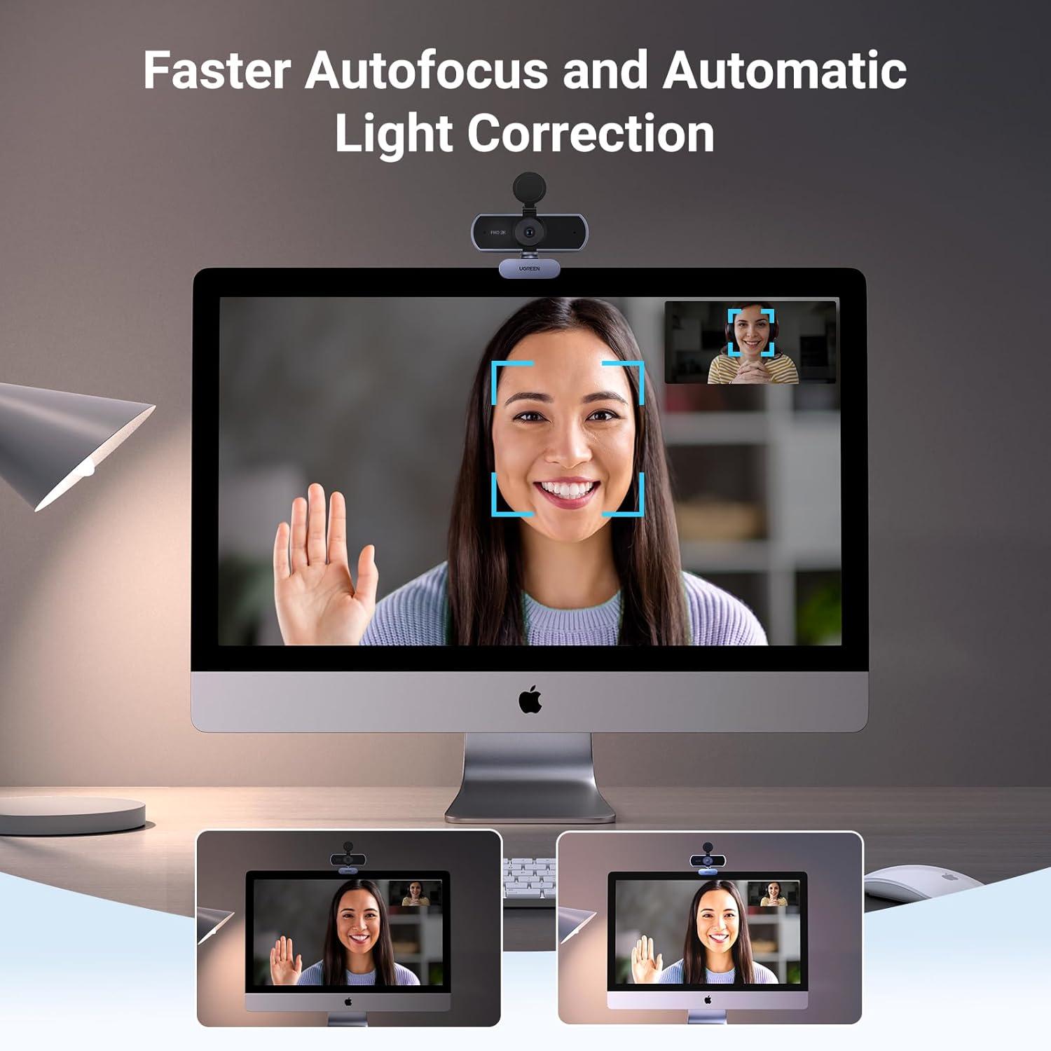 imageUGREEN 2K Webcam Full HD 1080P Webcam for PC Web Camera with Autofocus Privacy Cover Dual Noise Cancelling Mics Computer USB Camera for Streaming Conferencing Calling Zoom Skype Teams