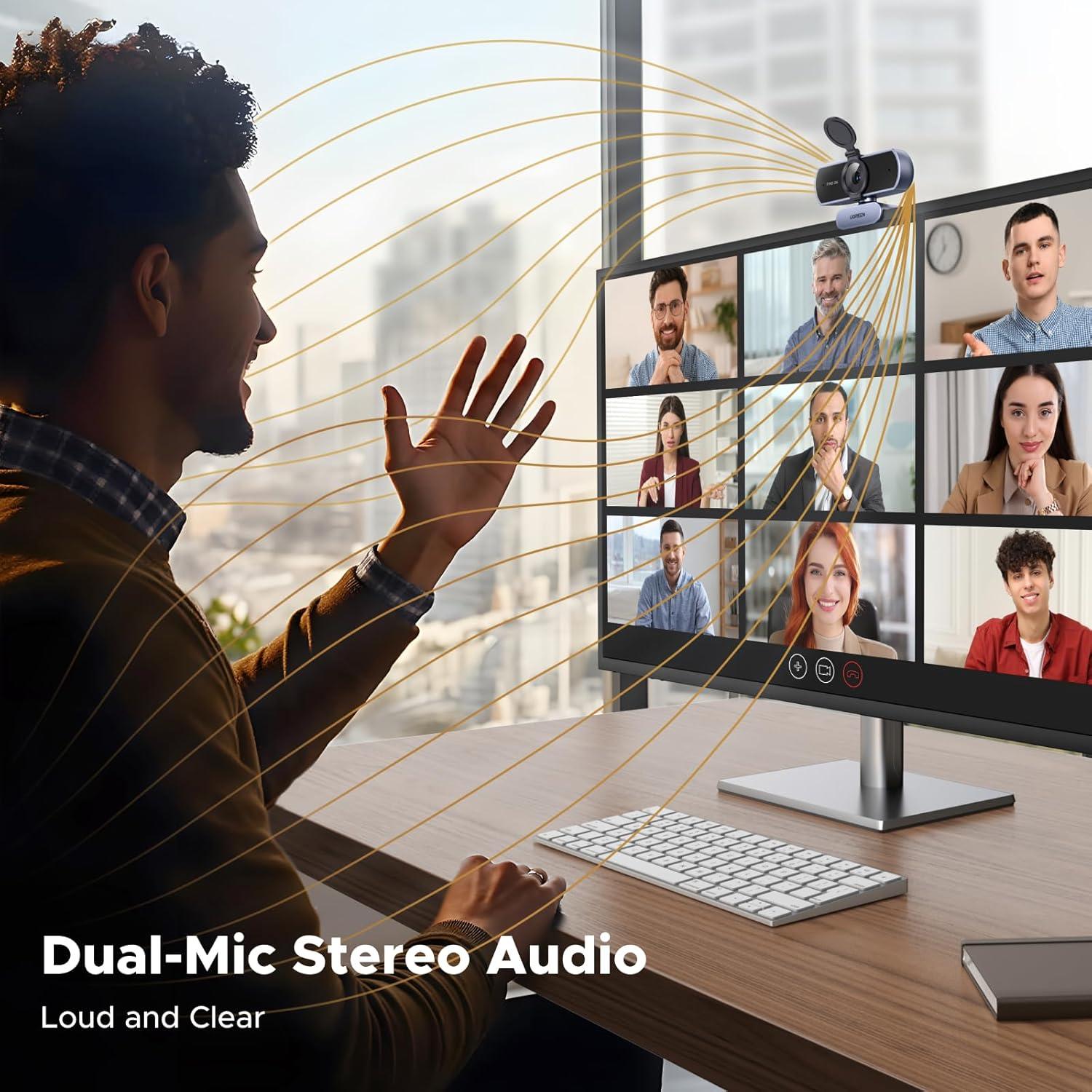 imageUGREEN 2K Webcam for PC Ultra HD 1080P Computer Webcam with Microphone PC Camera with Privacy Cover USB Web Camera for Streaming Conference Video Calling Zoom Skype Teams FaceTime GreyGrey