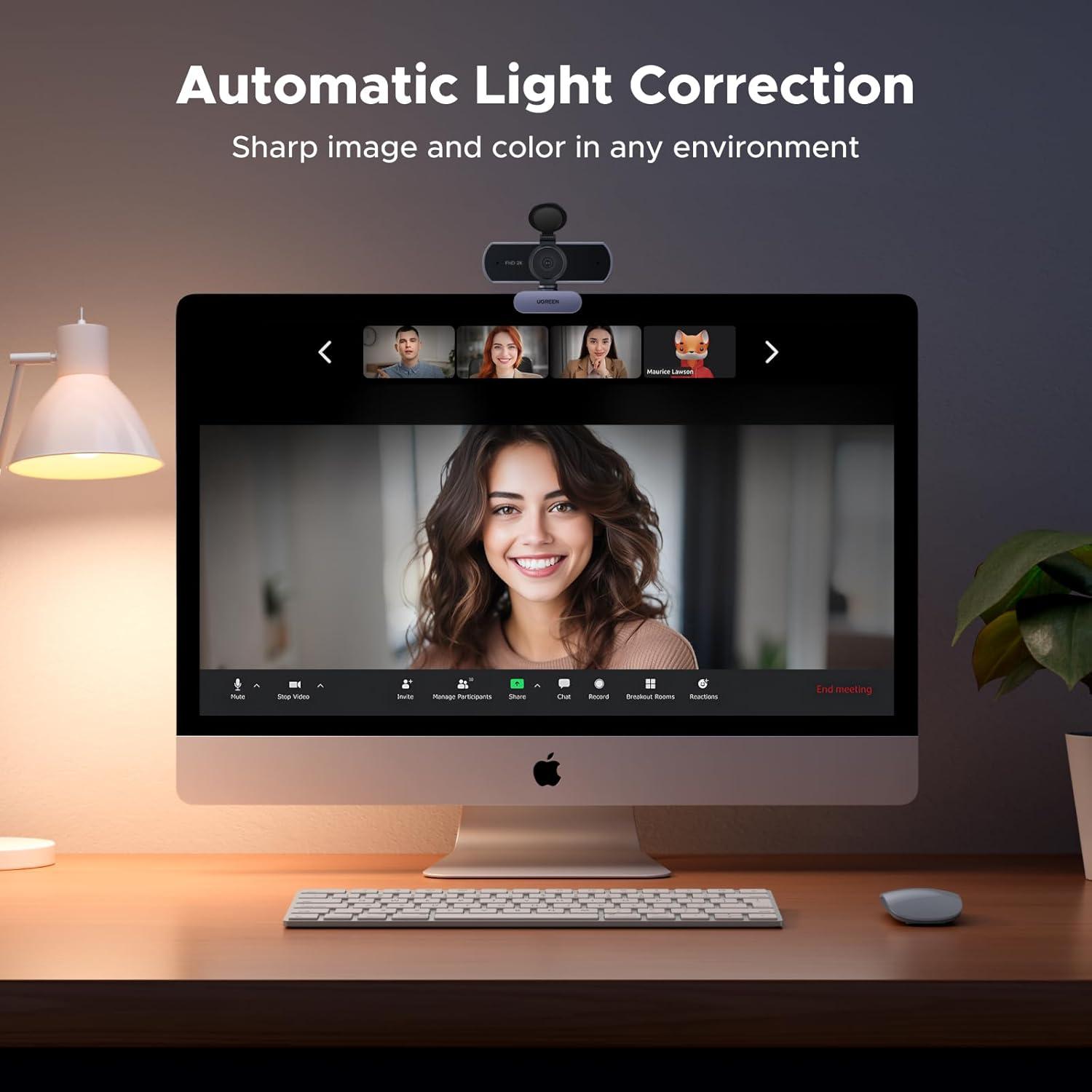 imageUGREEN 2K Webcam for PC Ultra HD 1080P Computer Webcam with Microphone PC Camera with Privacy Cover USB Web Camera for Streaming Conference Video Calling Zoom Skype Teams FaceTime GreyGrey