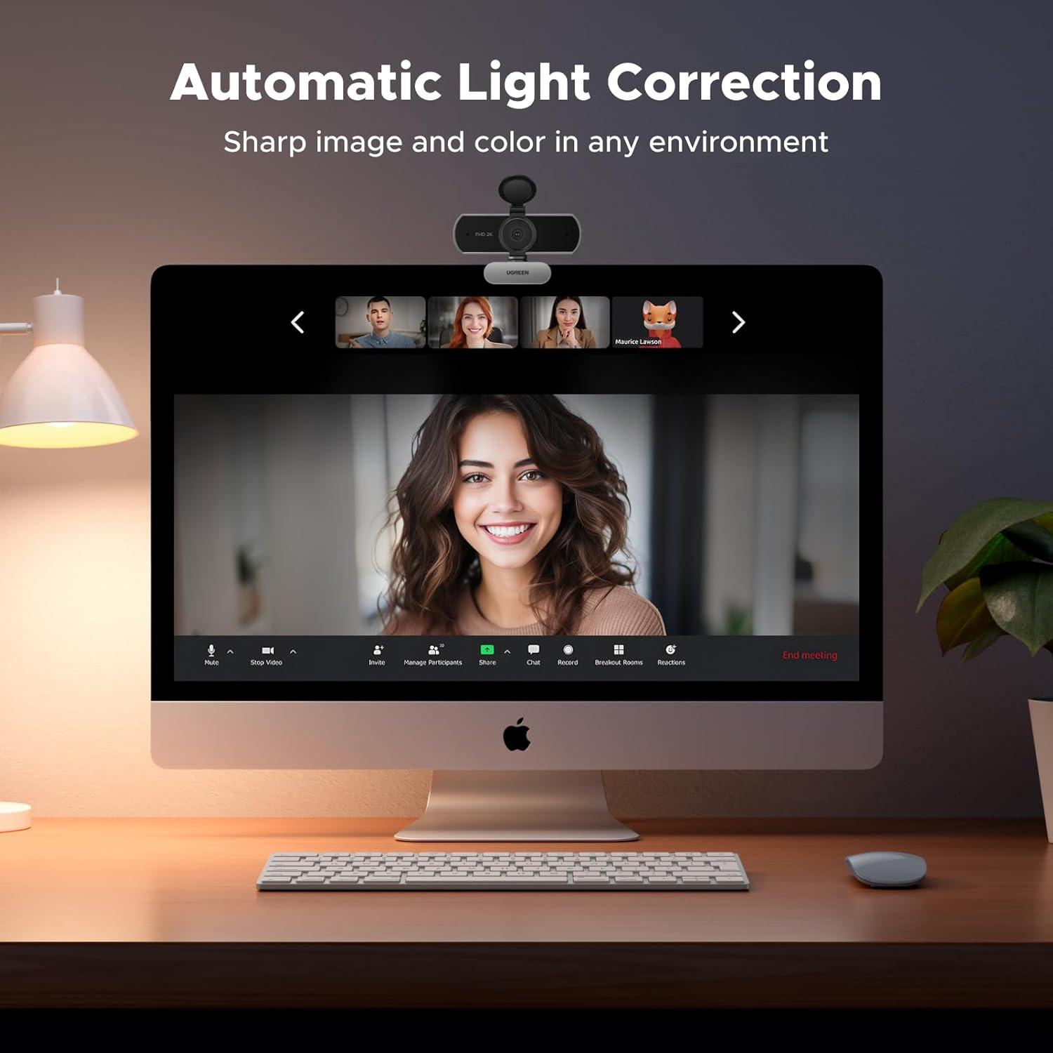 imageUGREEN 2K Webcam for PC Ultra HD 1080P Computer Webcam with Microphone PC Camera with Privacy Cover USB Web Camera for Streaming Conference Video Calling Zoom Skype Teams FaceTime GreySpace Grey