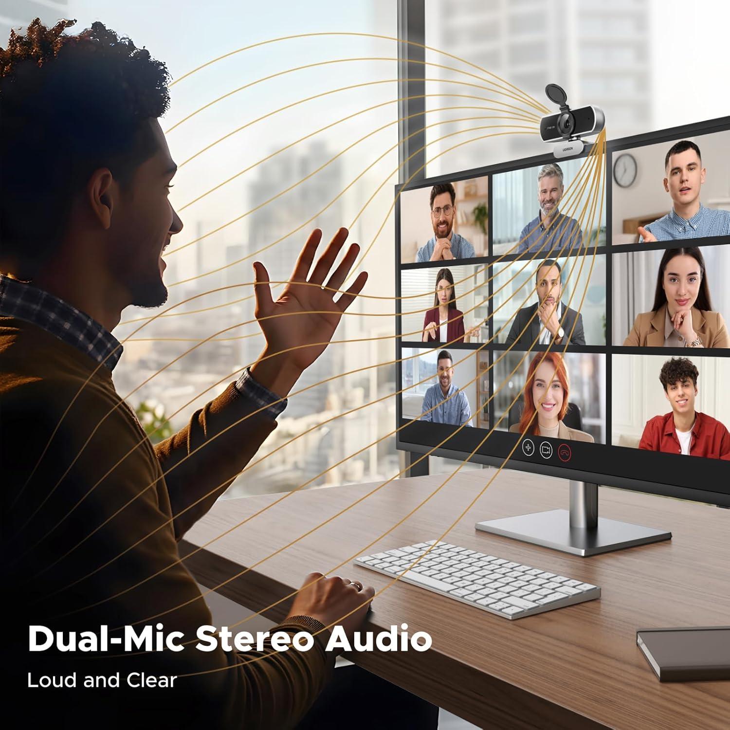 imageUGREEN 2K Webcam for PC Ultra HD 1080P Computer Webcam with Microphone PC Camera with Privacy Cover USB Web Camera for Streaming Conference Video Calling Zoom Skype Teams FaceTime GreySpace Grey