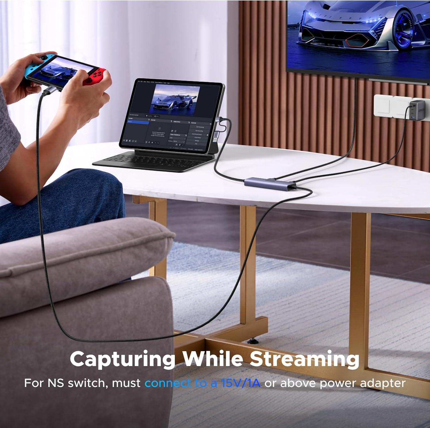 imageUGREEN 2K30Hz USB C Video Capture Card with 100W PD 4K30Hz HDMI LoopOut 1080P 60fps USB 30 Capture Card for Streaming Low Latency YUY2 VR Compatible with Switch Stream Deck Quest 3