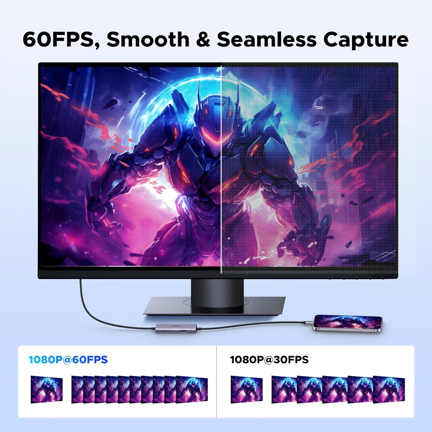 imageUGREEN 2K30Hz USB C Video Capture Card with 100W PD 4K30Hz HDMI LoopOut 1080P 60fps USB 30 Capture Card for Streaming Low Latency YUY2 VR Compatible with Switch Stream Deck Quest 3