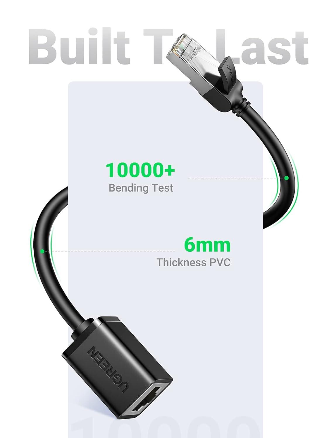 imageUGREEN Ethernet Extension Cable Cat6 LAN Cable Extender Cat 6 RJ45 Network Patch Cord Male to Female Connector for Router Modem Smart TV PC Computer Laptop 10FT66FT