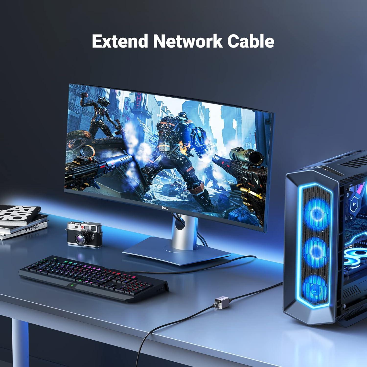 imageUGREEN RJ45 Coupler 10Gbps 5 Pack Ethernet Extender Cat8 Cat7 Cat6 Cat5 Ethernet Cable Extender Adapter 328ft LAN Connector in Line Coupler Female to Female Aluminum AlloySpace Grey