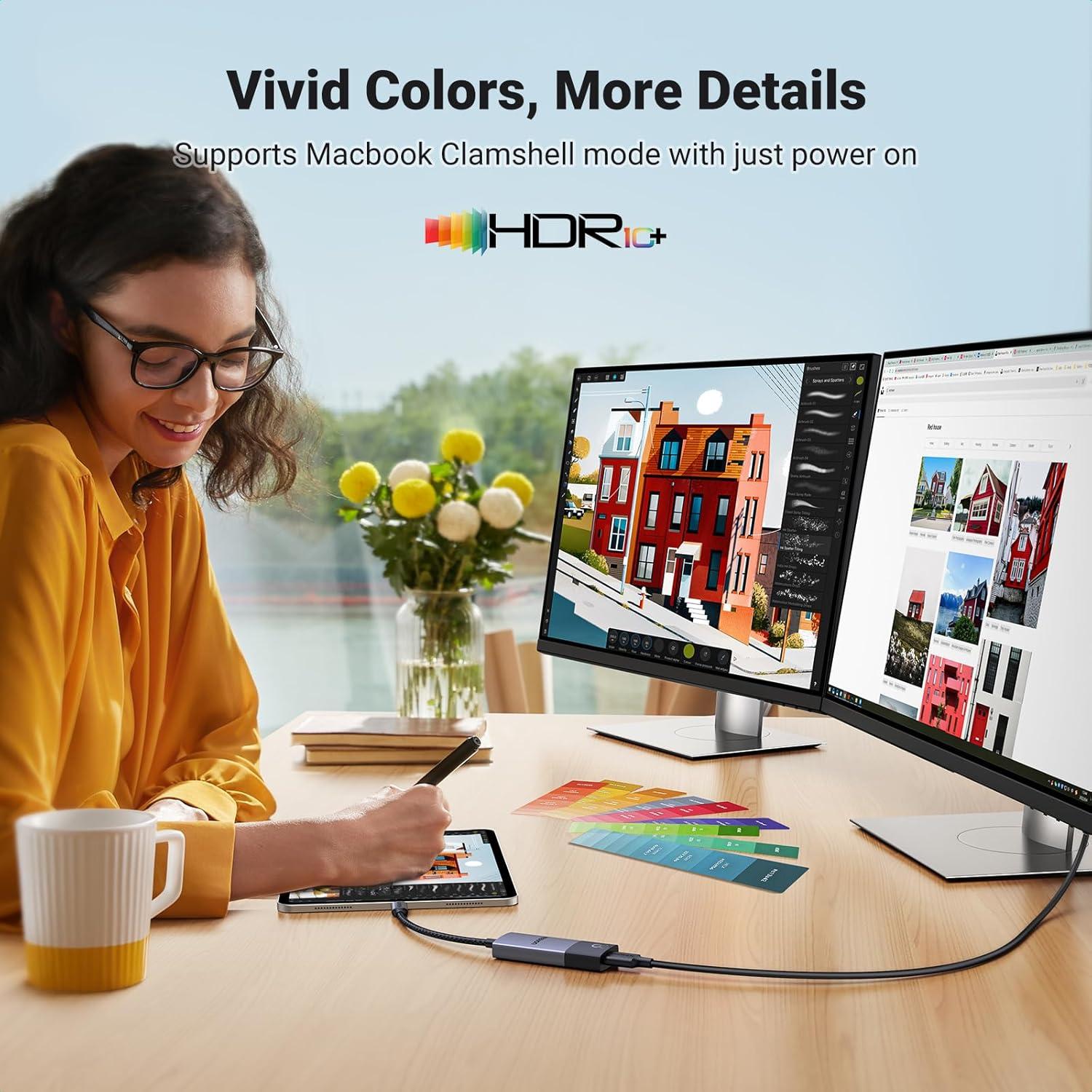 imageUGREEN USB C to HDMI 21 Adapter 8K60Hz 4K240Hz Thunderbolt 43 to HDMI Converter 48Gbps HDR HDCP23 Dolby DSC12a Braided 66FT Compatible iPhone 1716 Galaxy S25 MacBook ProAir iPad XPS