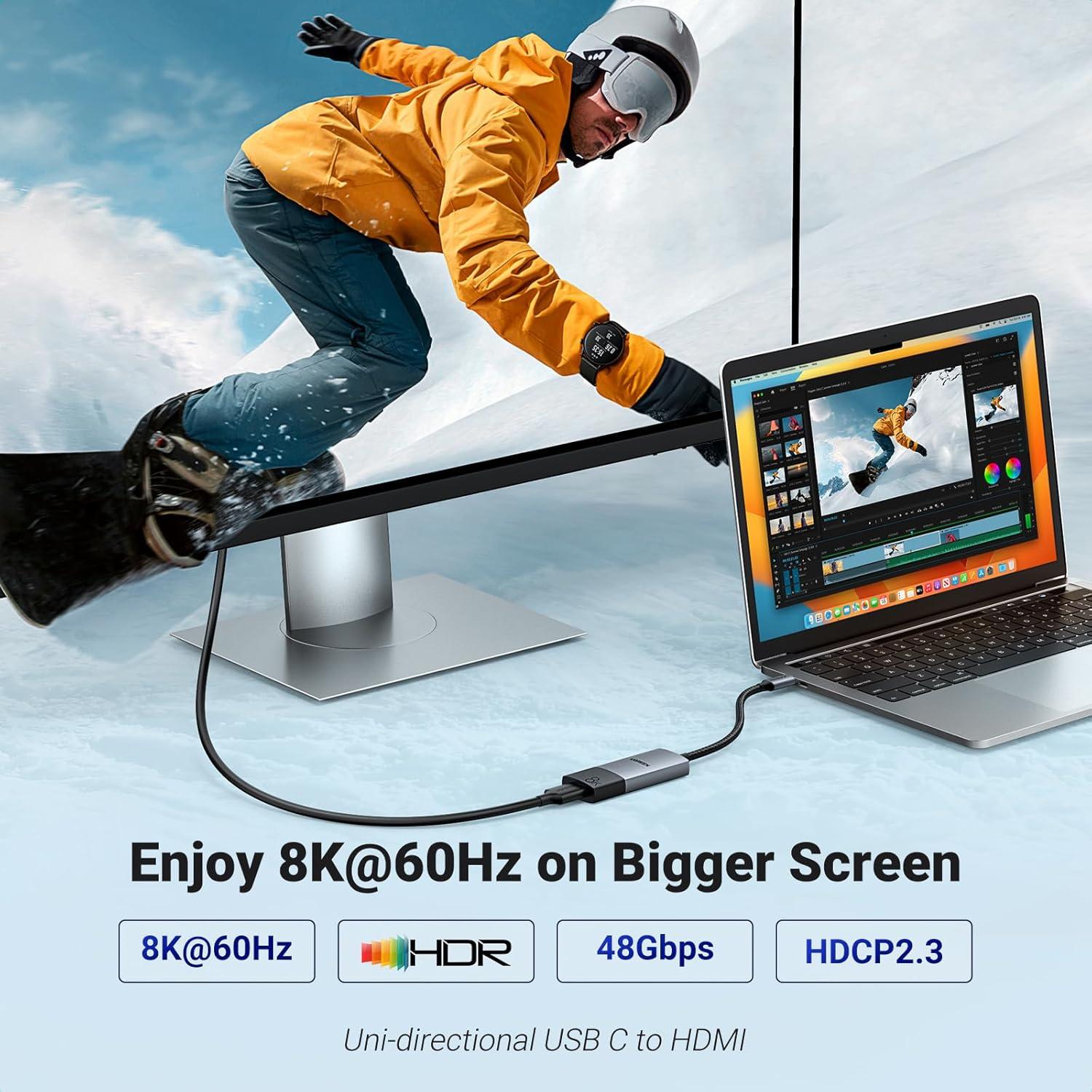 imageUGREEN USB C to HDMI 21 Adapter 8K60Hz 4K240Hz Thunderbolt 43 to HDMI Converter 48Gbps HDR HDCP23 Dolby DSC12a Braided 66FT Compatible iPhone 1716 Galaxy S25 MacBook ProAir iPad XPS