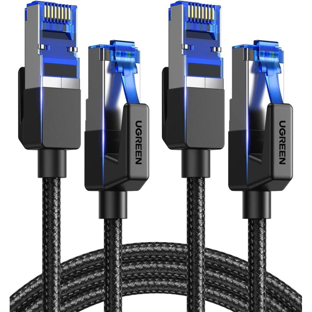 imageUGREEN Cat 8 Ethernet Cable 2 Pack Ethernet Cable with 40Gbps 2000Mhz High Speed 26AWG Braided Shielded Heavy Duty Internet Cable Compatible for Gaming PC PS5 PS4 PS6 Xbox Modem Router 6FT3FT