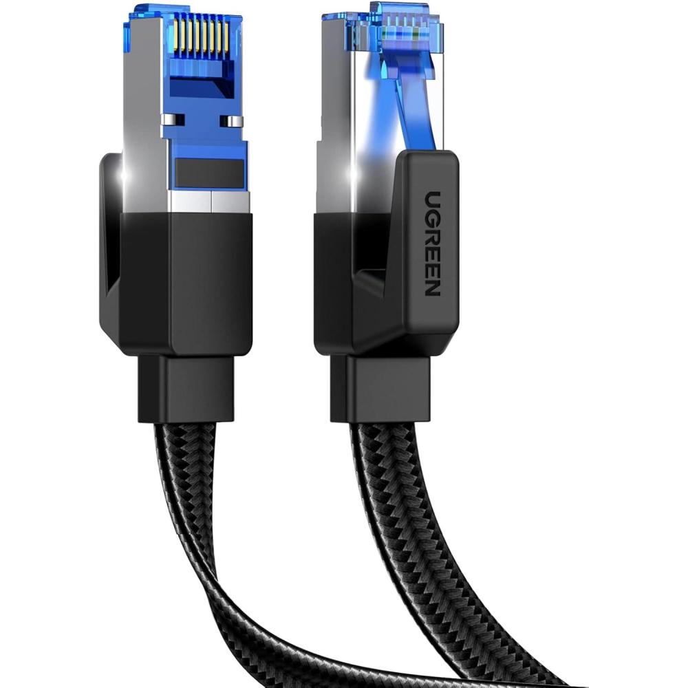 imageUGREEN Cat 8 Ethernet Cable 3FT Flat High Speed 40Gbps 2000Mhz Internet Cable 26AWG Braided Network Cord RJ45 Shielded Indoor LAN Cables Compatible for Gaming PC PS5 Xbox Modem Router 3FT15FT
