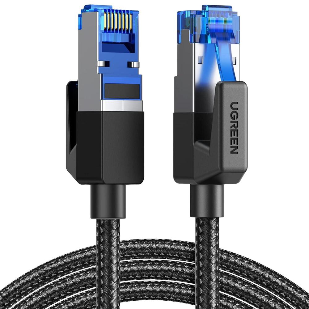 imageUGREEN Cat 8 Ethernet Cable 50FT High Speed Braided 40Gbps 2000Mhz Network Cord Cat8 RJ45 Shielded Indoor Heavy Duty LAN Cables Compatible for Gaming PC PS5 PS4 PS3 Xbox Modem Router 50FT6FT