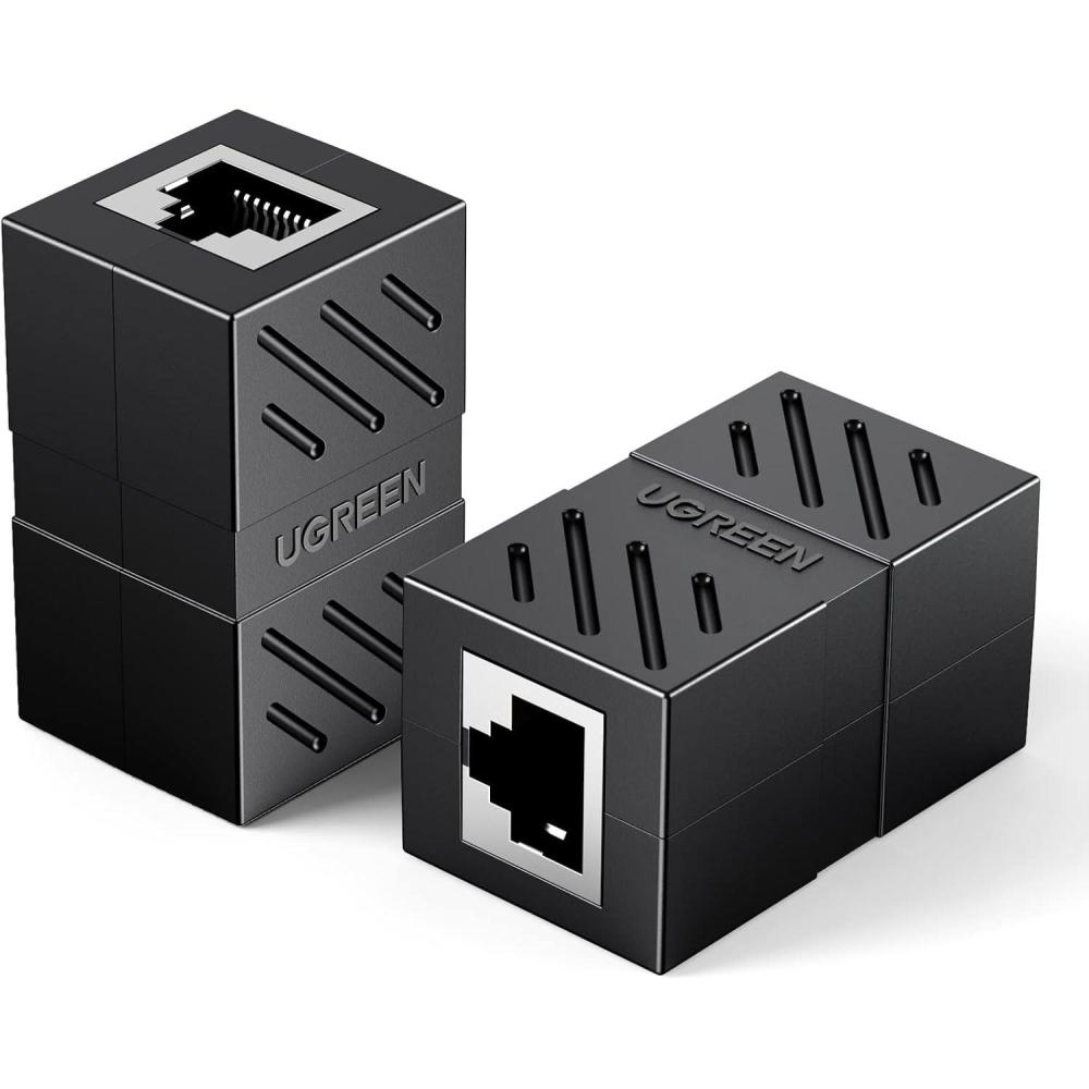 imageUGREEN RJ45 Coupler 2 Pack Ethernet Extender 1000Mbps in Line Coupler Cat7 Cat6 Cat5e Cable Connector Ethernet Adapter Female to Female Black