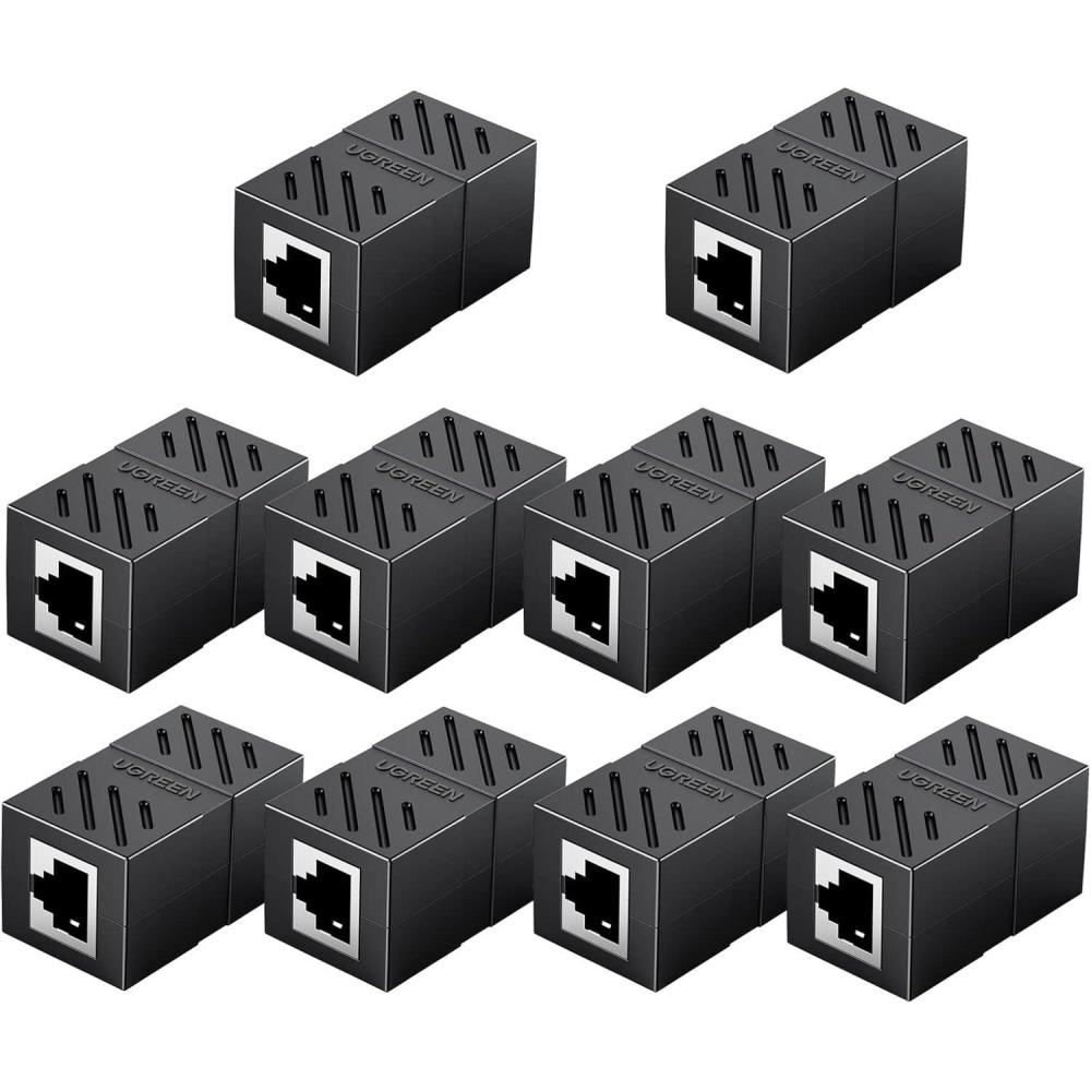 imageUGREEN RJ45 Coupler Ethernet Extender Connector 10 Pack Inline Coupler Cat7 Cat6 Cat5e Ethernet Cable Adapter Female to Female Black