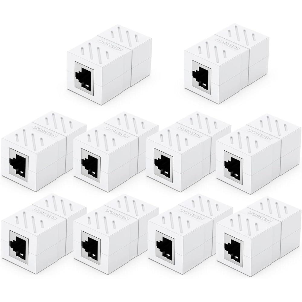 imageUGREEN RJ45 Coupler Ethernet Extender Connector 10 Pack Inline Coupler Cat7 Cat6 Cat5e Ethernet Cable Adapter Female to Female White