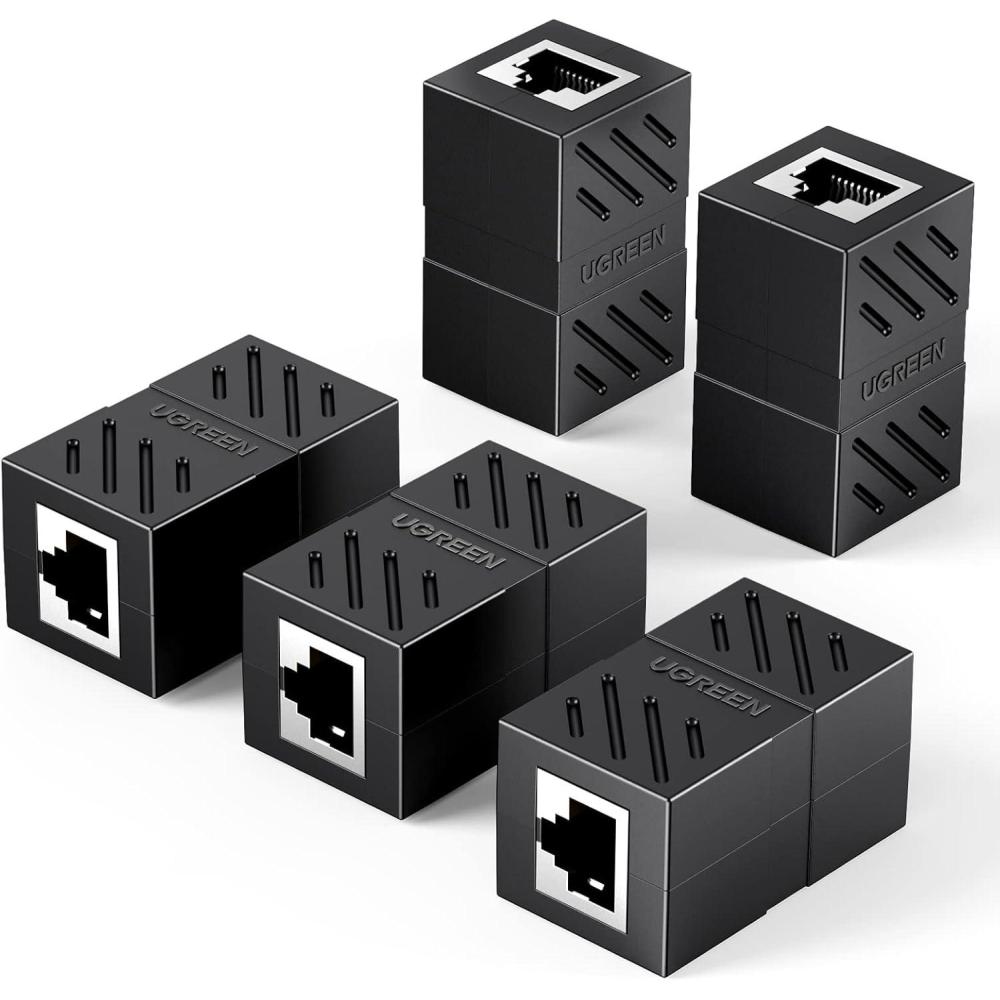 imageUGREEN RJ45 Coupler Ethernet Extender Connector 5 Pack Inline Coupler Cat7 Cat6 Cat5e Ethernet Cable Adapter Female to Female WhiteBlack