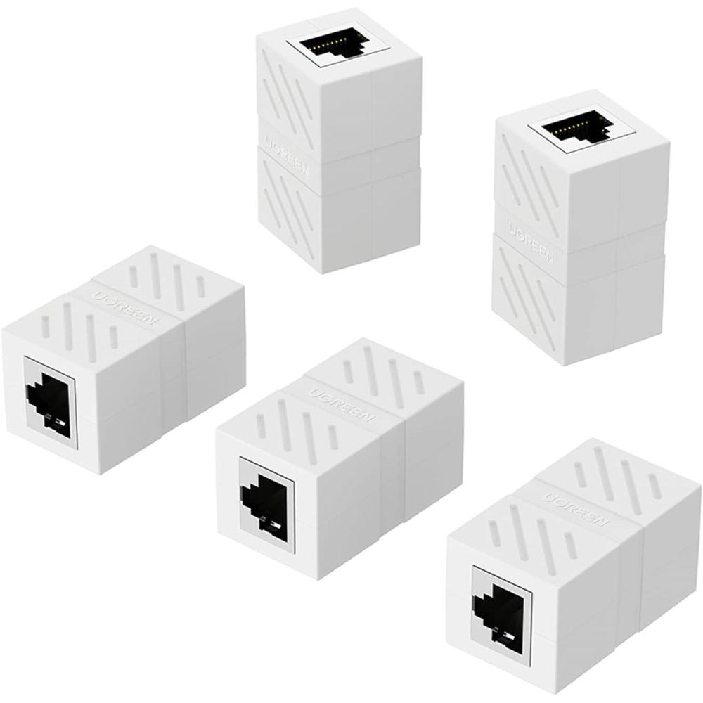 imageUGREEN RJ45 Coupler Ethernet Extender Connector 5 Pack Inline Coupler Cat7 Cat6 Cat5e Ethernet Cable Adapter Female to Female WhiteWhite