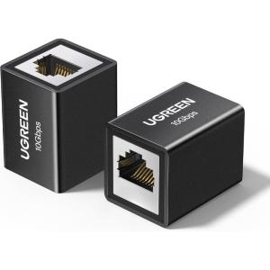 UGREEN Ethernet Extender 10Gbps, 2 Pack Ethernet Coupler for Cat8 Cat7 Cat6 Cat5 Cable, 328ft Long Distance Extend, Aluminum Alloy Shell, Space Grey(Black)