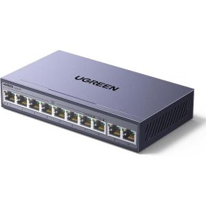 UGREEN Ethernet Switch, 10-Port PoE Switch, 8 PoE+@60W + 2 Gigabit Uplink, Plug & Play, Standard/VLAN/Extend Mode, PoE Auto Recovery, Desktop/Wall Mount Metal Network Splitter for Security Camera(35372US)
