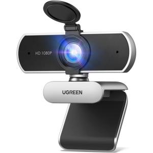 UGREEN Full HD 1080P Webcam with Microphone, 2 Noise-Canceling Mics, 85° Fov & Fixed Focus, Plug and Play, Auto Light Correction, Privacy Cover PC Camera for Zoom/Skype/Teams, Switch 2, Silver Grey(Silver Grey)