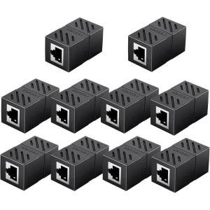 UGREEN RJ45 Coupler Ethernet Extender Connector 10 Pack Inline Coupler Cat7 Cat6 Cat5e Ethernet Cable Adapter Female to Female Black