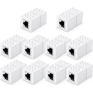UGREEN RJ45 Coupler Ethernet Extender Connector 10 Pack Inline Coupler Cat7 Cat6 Cat5e Ethernet Cable Adapter Female to Female White