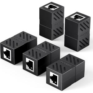 UGREEN RJ45 Coupler Ethernet Extender Connector 5 Pack Inline Coupler Cat7 Cat6 Cat5e Ethernet Cable Adapter Female to Female White(Black)