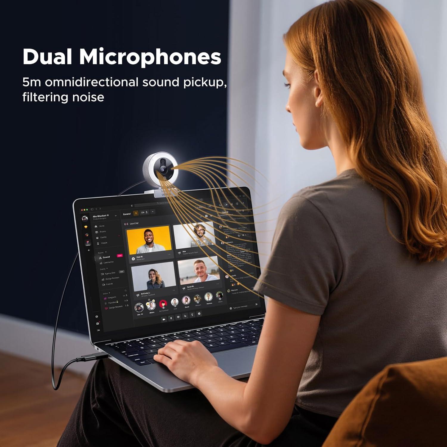 imageUGREEN 2K Webcam with 4Level Ring Light Full HD Webcam for PC with Microphone Privacy Cover USB Web Camera Compatible with Switch 2 Streaming Conference Zoom Teams ComputerLaptopMacBook