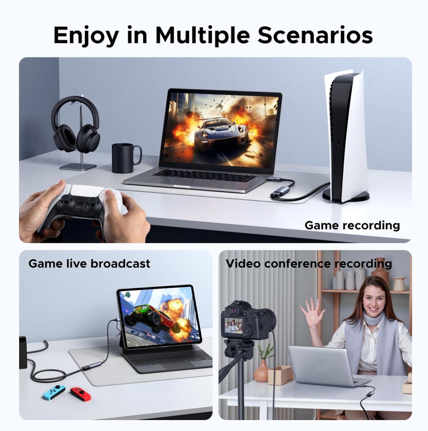 imageUGREEN 2K30Hz Video Capture Card 4K Input HDMI to USB 30 A and USB C Capture 1080P 60FPS with Low Latency Capture Card for Streaming Game Recording Compatible with Switch 2XboxPS4PS5PCCamera