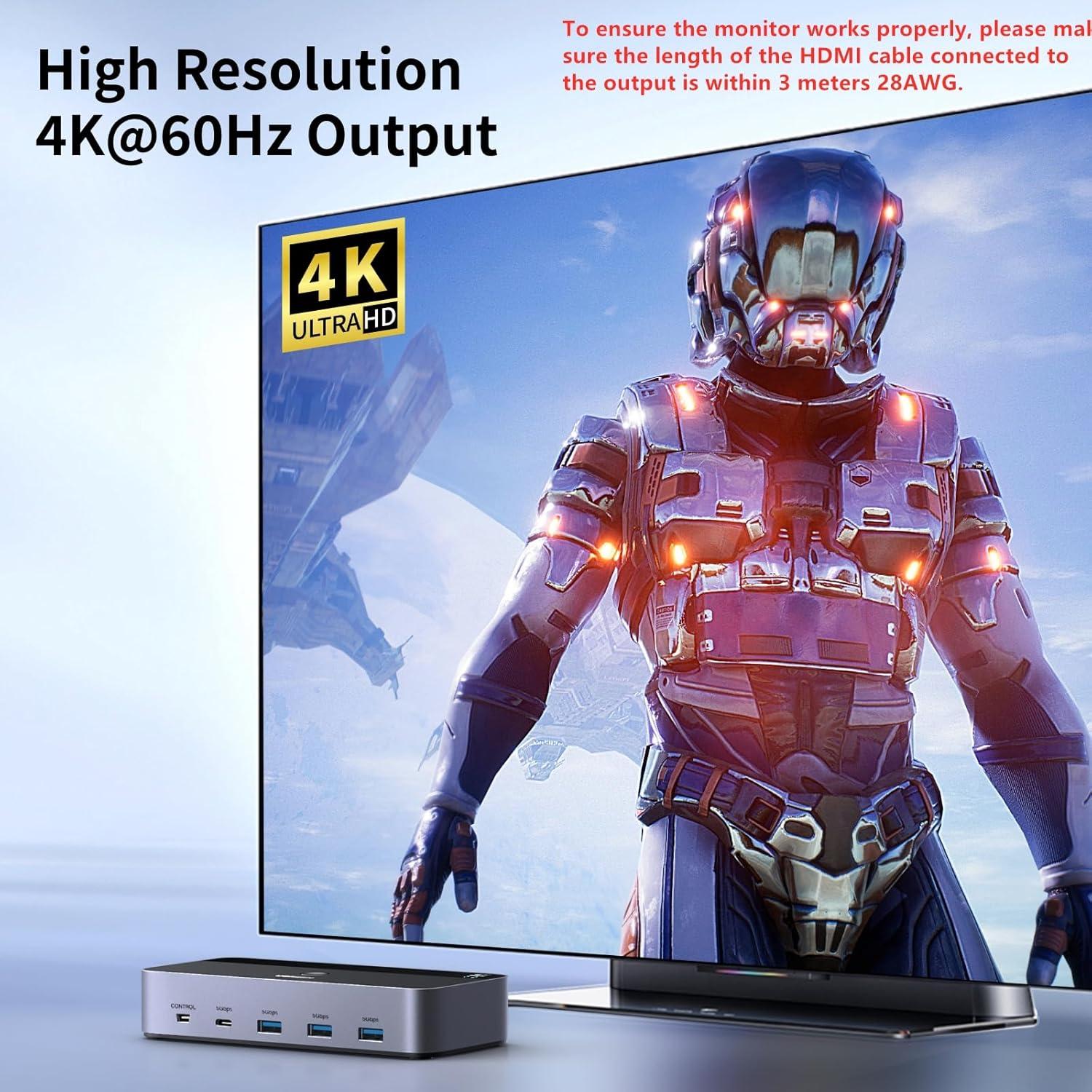 imageUGREEN HDMI KVM Switch 2 Monitors 2 Computers 4K60Hz with 4 USB 30 Ports for 2 Computers Sharing 2 Monitors Keyboard Mouse Printer with 4 HDMI Cables 2 USB Cables Power Adapter and Controller