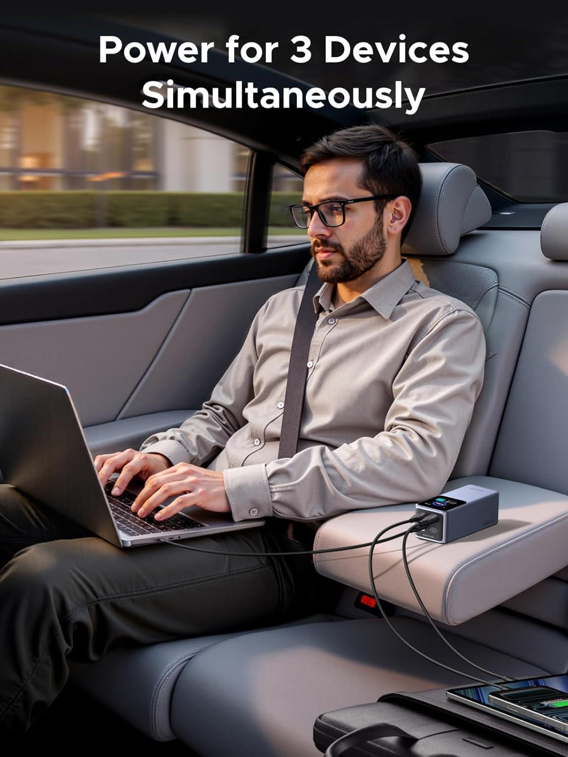 imageUGREEN Nexode Power Bank 20000mAh 130W Portable Charger 72Wh PD Fast Charging 3Port USB C Battery Pack with TFT Smart Display for MacBookiPadiPhone 1716Samsung S24 and More