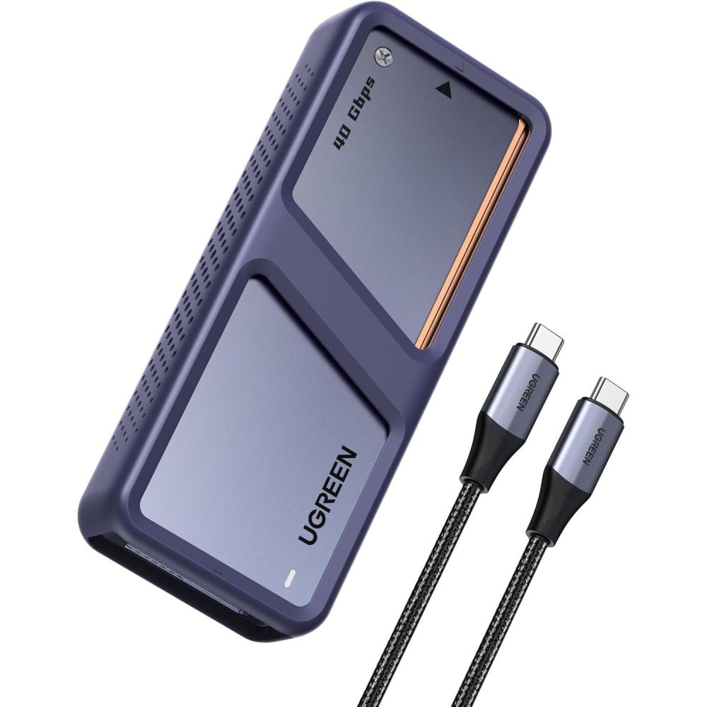 imageUGREEN 40Gbps M2 NVMe SSD Enclosure with Dual Chips External SSD Drive with Cooling Fan Compatible with Thunderbolt 43 USB43220 Support 1248TB MKeyMampB Key 2280 Side SSD Enclsoure