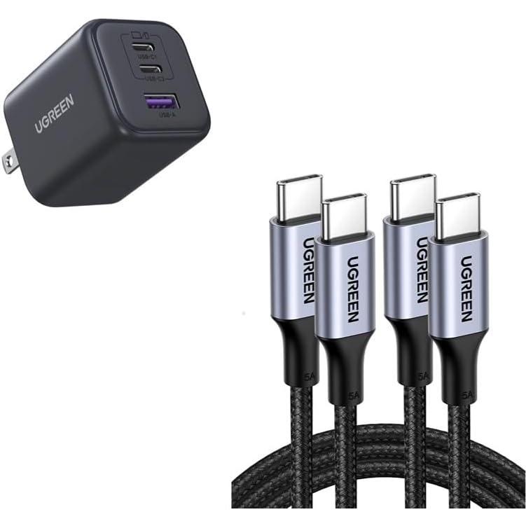 imageUGREEN 45W GaN 3Port Fast Charger  100W USBC to USBC FastCharge Cable 2Pack  Universal PDPPS SuperCharge Bundle for Laptop Phone amp Tablet