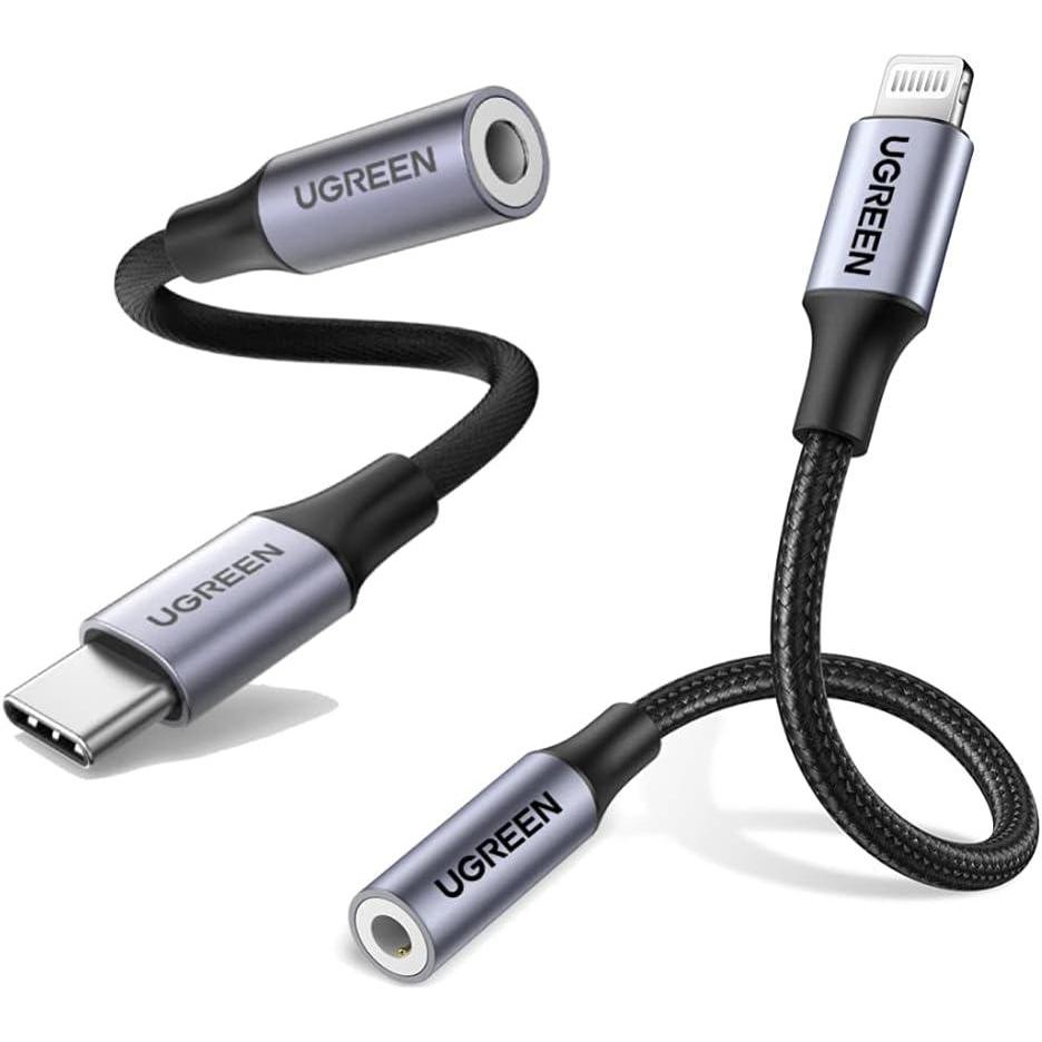 imageUGREEN Lightning to 35mm Adapter for iPhone and USB C to 35mm Audio Adapter Bundle