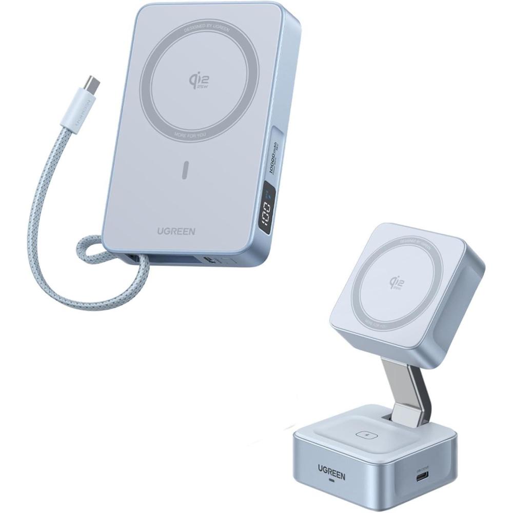 imageUGREEN MagFlow Qi2 25W 10000mAh Power Bank Bundle with Qi2 25W Magflow Wireless Charger