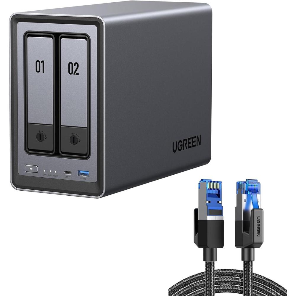 imageUGREEN NAS DXP2800 2Bay Desktop NASNetwork Attached Storage Diskless Bundle with UGREEN Cat 8 Ethernet Cable 10FT High Speed Braided 40Gbps 2000Mhz Network Cord Cat8 RJ45 Shielded